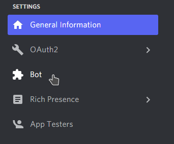 The bot tab in the application page.